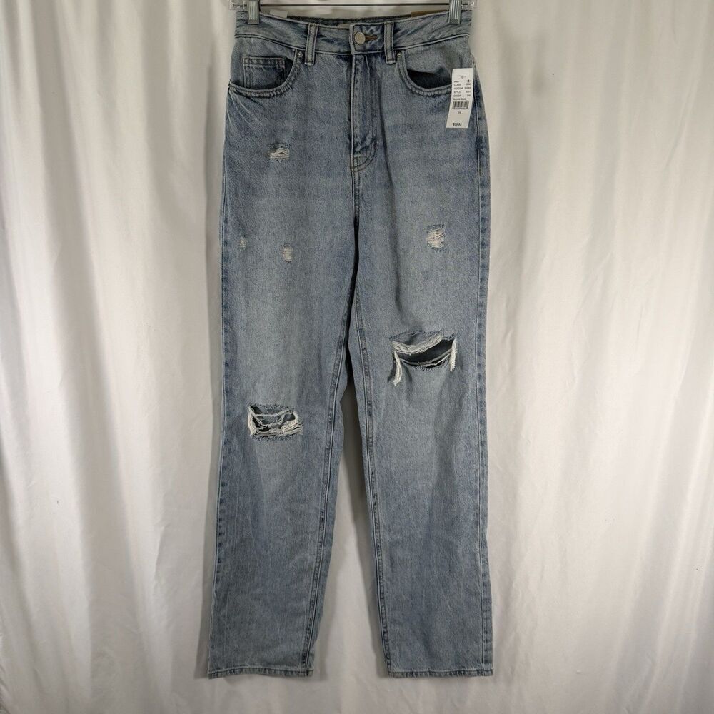 New Pacsun 90s Boyfriend Jeans Women's 25 Light Wash Distressed Straight Leg